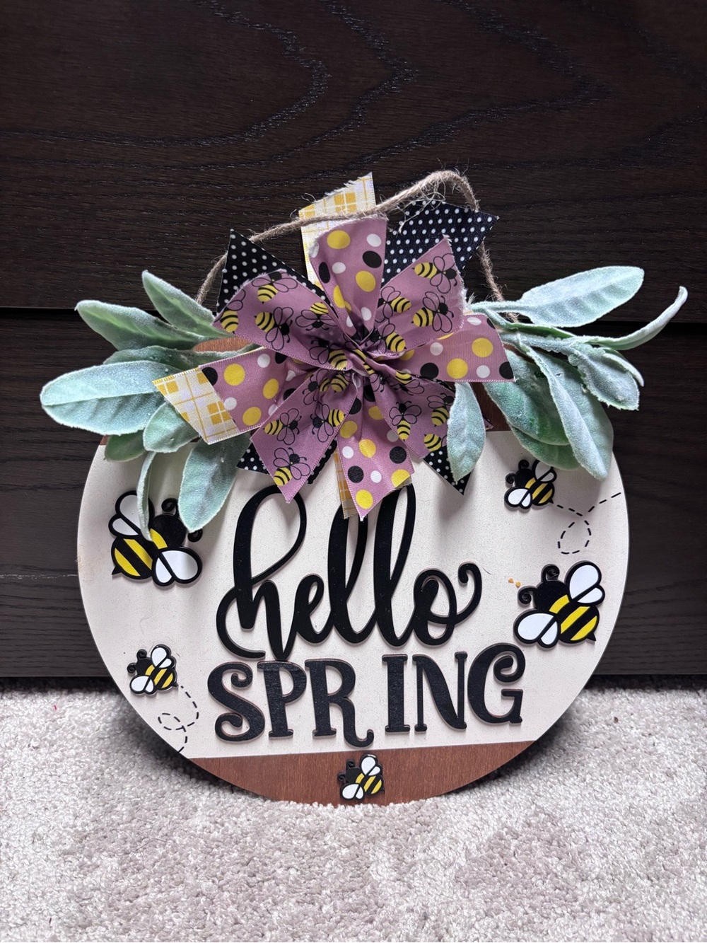 Hello Spring Bee Wreath Sign - Floral Accent